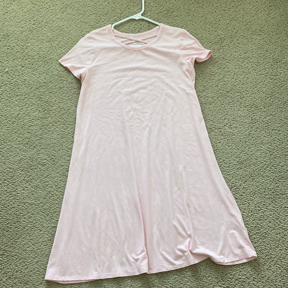 Girls light pink dress with cross neck, size 14/16.